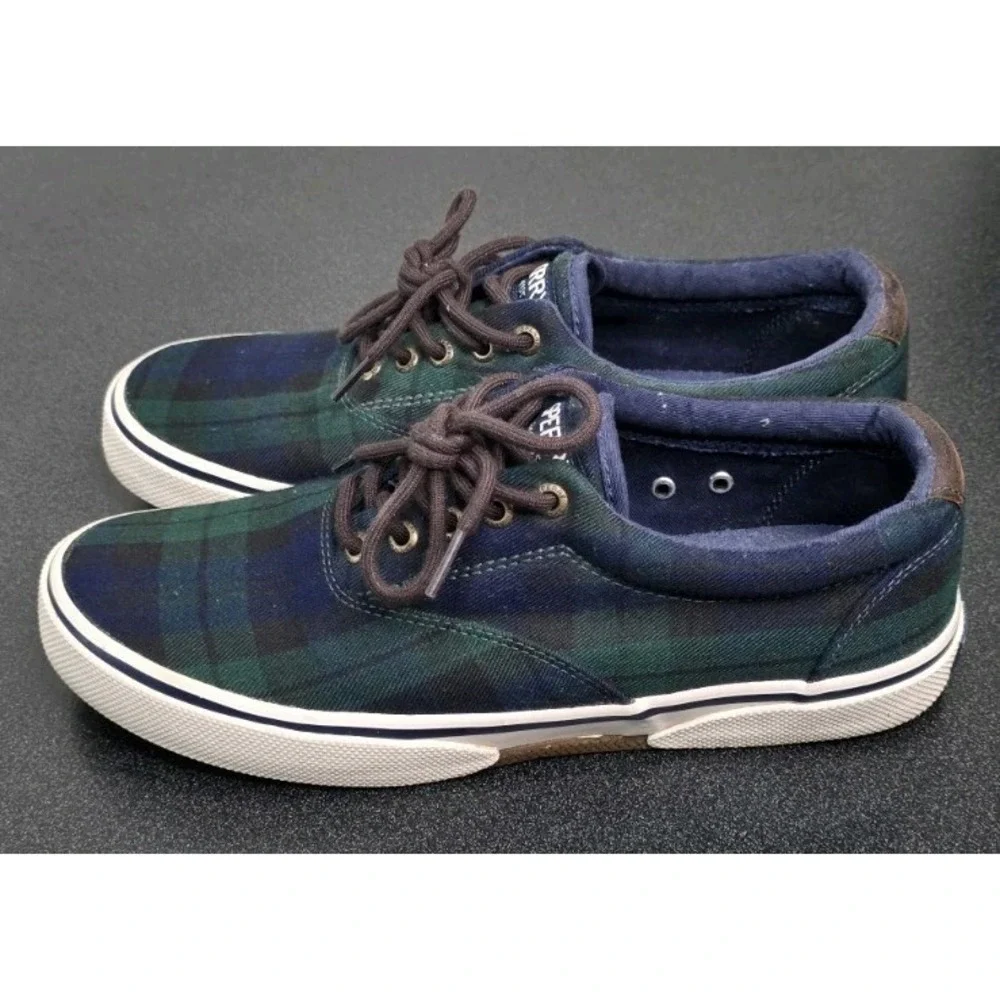 Sperry Top-sider Halyard CVO Plaid Men 8 Memory Foam Navy Sneakers Shoe Nautical